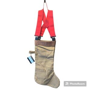 Christmas stocking Fireman/Carpenter Red Suspender Canvas NWOT